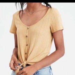 Yellow American Eagle Button Tie Shirt-XS(EUC)